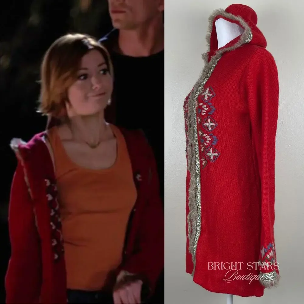 Rare Vintage Hooded Cardigan ASO Willow Rosenberg BtVS Red Embroidered Knit - Picture 4 of 14